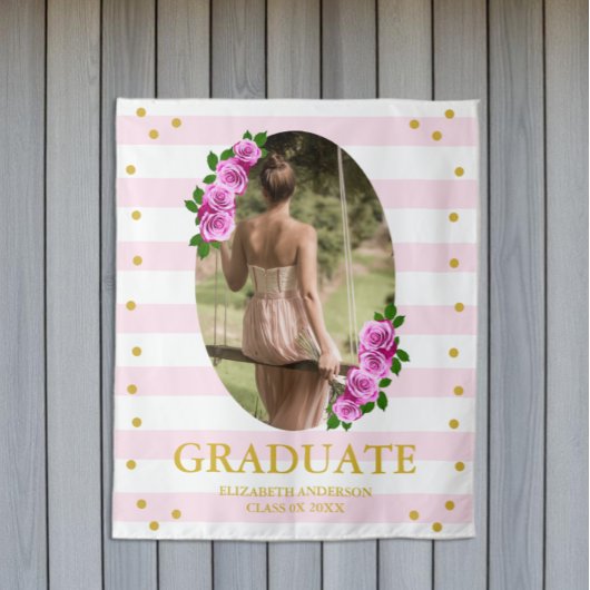Roze rozen gestreepte afstudeerbrunch wandkleed
