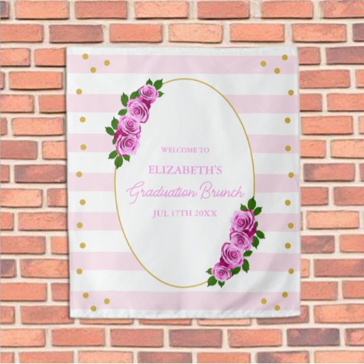 Roze rozen gestreepte afstudeerbrunch wandkleed