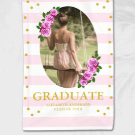 Roze rozen gestreepte afstuderen spandoek