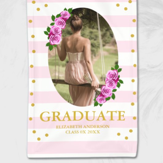 Roze rozen gestreepte afstuderen spandoek