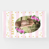 Roze rozen gestreepte afstuderen spandoek (Horizontaal)
