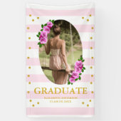 Roze rozen gestreepte afstuderen spandoek (Verticaal)