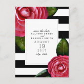 Roze Rozen Gestreepte bruiloft Save the Date Aankondigingskaart (Voorkant)