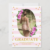 Roze rozen gestreepte diploma brunch aankondiging (Voorkant)