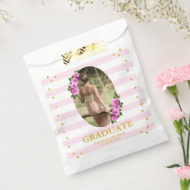 Roze rozen gestreepte diploma brunch bedankzakje