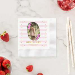 Roze rozen gestreepte diploma brunch servet