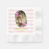 Roze rozen gestreepte diploma brunch servet (Voorkant)