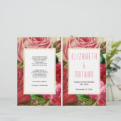   roze rozen gevouwen trouwprogramma (Staand voorkant)