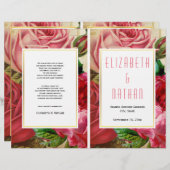   roze rozen gevouwen trouwprogramma (Voorkant / Achterkant)