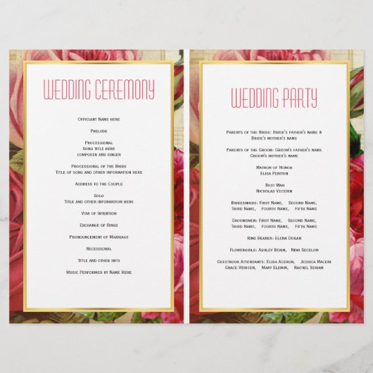 roze rozen gevouwen trouwprogramma (Achterkant)