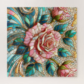 Roze rozen glas-in-lood mozaïek legpuzzel (Horizontaal)