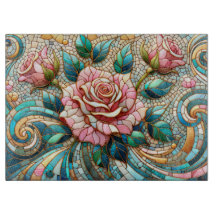 Roze rozen glas-in-lood mozaïek