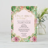 Roze Rozen Glas in lood Slapen Beauty Sprookje Kaart (Staand voorkant)