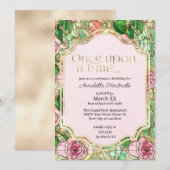 Roze Rozen Glas in lood Slapen Beauty Sprookje Kaart (Voorkant / Achterkant)