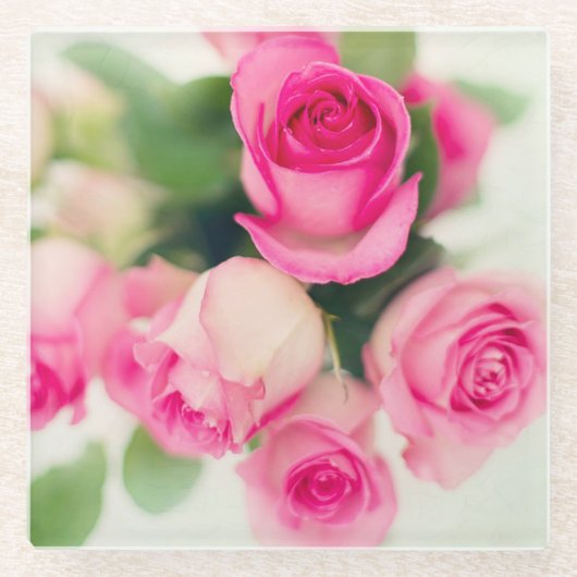 Roze rozen glazen onderzetter (Voorkant)