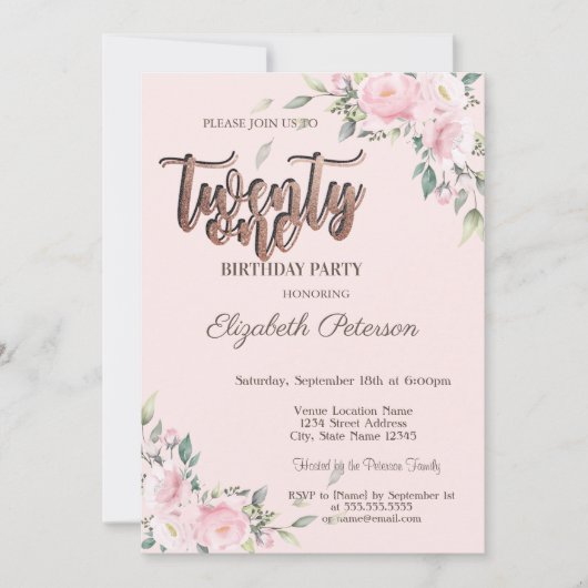 Roze rozen Glitter Drips Roos Gold 21st verjaardag Kaart (Voorkant)