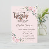 Roze rozen Glitter Drips Roos Gold 21st verjaardag Kaart (Staand voorkant)