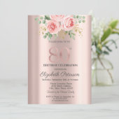 Roze rozen Glitter Drips Roos Gold 80e verjaardag Kaart (Staand voorkant)