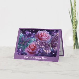 Roze Rozen & Glitter Vlinders Persoonlijke Glam Kaart