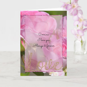 Roze rozen Gold Glitter Love Kaart