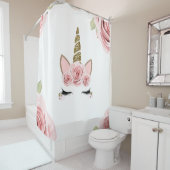Roze rozen Gold Glitter Unicorn Trendy Cute Douchegordijn (In situ)