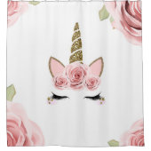 Roze rozen Gold Glitter Unicorn Trendy Cute Douchegordijn (Voorkant)