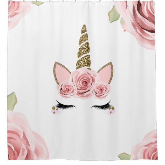 Roze rozen Gold Glitter Unicorn Trendy Cute Douchegordijn (Voorkant)
