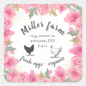 Roze Rozen Goud Bladeren Boerderij Ei Karton Vierkante Sticker (Voorkant)