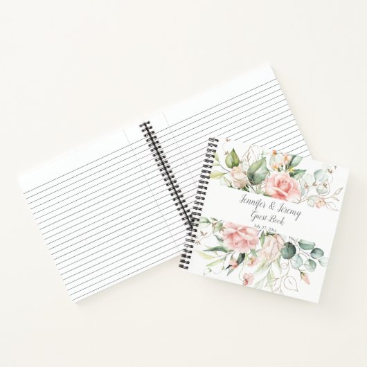 Roze Rozen Goud Bladeren Eucalyptus Gastenboek Notitieboek