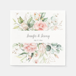 Roze rozen Goud bladeren Eucalyptus groen Servet