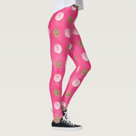 roze rozen Goud Bloemen Hot Pink Leggings