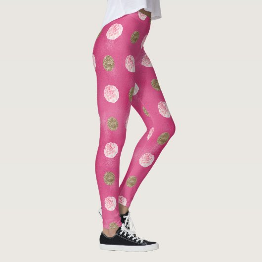 roze rozen Goud Bloemen Hot Pink Leggings (Rechts)
