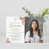 Roze Rozen Goud Caduceus Verpleegschool Afstuderen Kaart (Staand voorkant)
