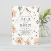 Roze Rozen & Goud Elegant Bloemen Verlovingsfeest Kaart (Staand voorkant)