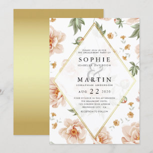 Roze Rozen & Goud Elegant Bloemen Verlovingsfeest Kaart