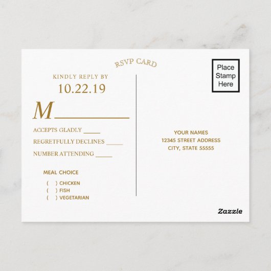 Roze Rozen Goud Lijst Bruiloft | Maaltijdkeuze RSV Briefkaart (Achterkant)