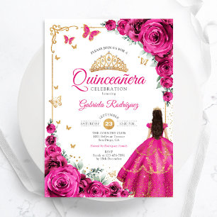 Roze Rozen Goud Quinceanera Elegant Chic Kaart