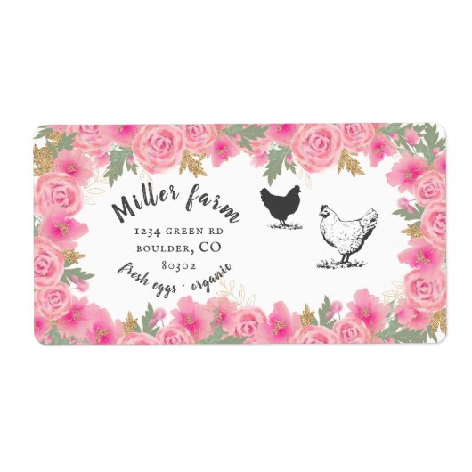 roze rozen goudbladeren Eierkarton Etiket (Voorkant)