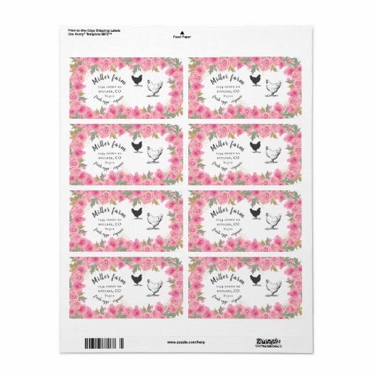 roze rozen goudbladeren Eierkarton Etiket (Full Sheet)