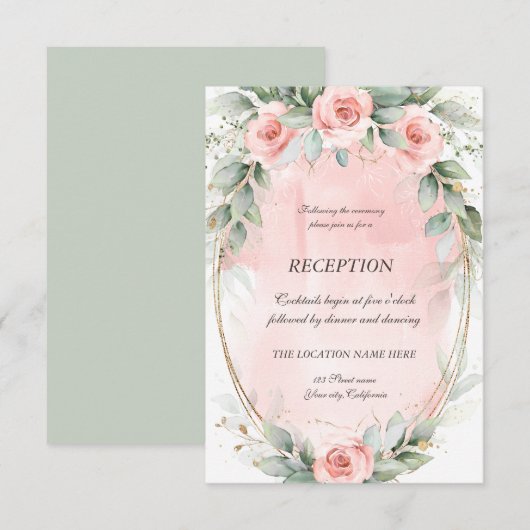 Roze Rozen Gouden Frame Ontvangst Kaart (Voorkant / Achterkant)