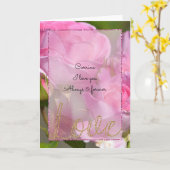 Roze Rozen Gouden Glitter Liefde Kaart (Gele Bloem)