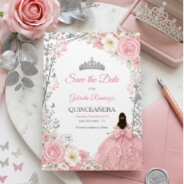 Roze Rozen Gouden Quinceañera  Bewaar de datum Save The Date