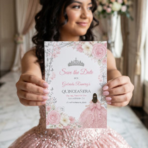 Roze Rozen Gouden Quinceañera Bewaar de datum Save The Date
