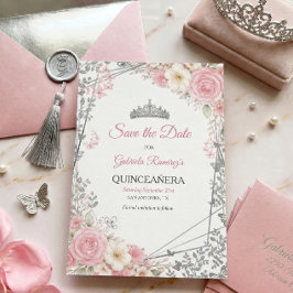 Roze Rozen Gouden Quinceañera  Save the Date