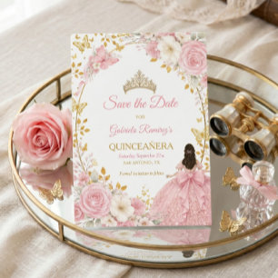Roze Rozen Gouden Quinceañera  Save the Date