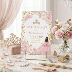 Roze Rozen Gouden Quinceañera  Save the Date