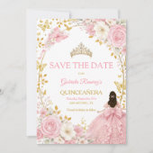 Roze Rozen Gouden Quinceañera Save the Date (Voorkant)
