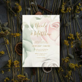 Roze Rozen & Gouden Script Gepersonaliseerde bruil Kaart