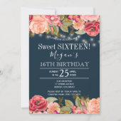 Roze rozen gouden snaarlampen blauw zoet 16 kaart (Voorkant)