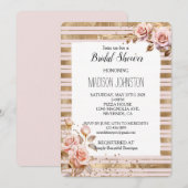 Roze Rozen Gouden Strepen Glitter Bruidsfeest Kaart (Voorkant / Achterkant)